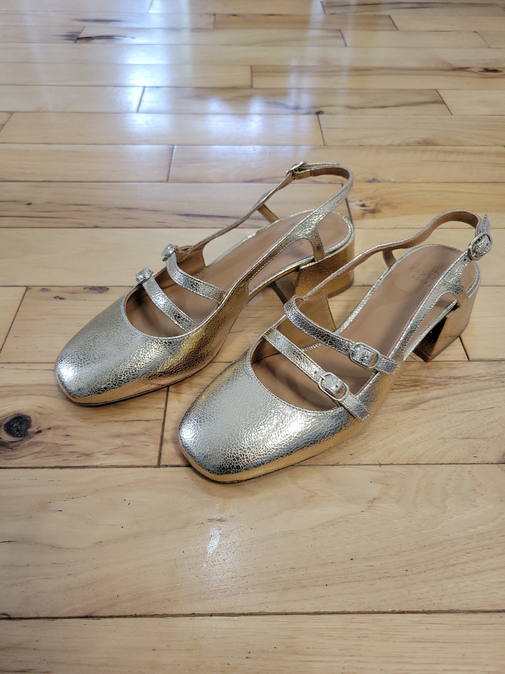 Sezane Paula Babies Smooth Gold Leather Slingback Heels SZ 7
